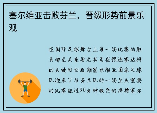 塞尔维亚击败芬兰，晋级形势前景乐观